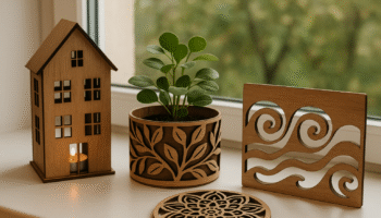 houten woonaccessoires voor op de vensterbank